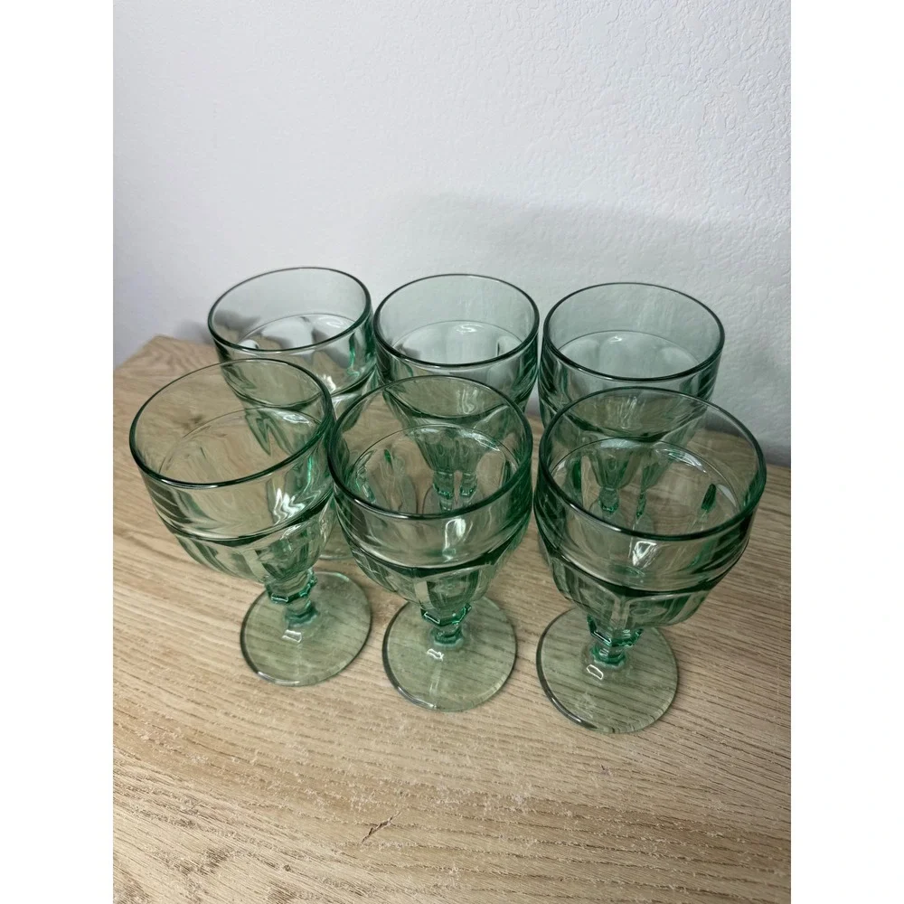 Libbey‎ Duratuff Gibraltar Green Glass Wine Goblets Set of 6 Sage Seafoam 6.75in